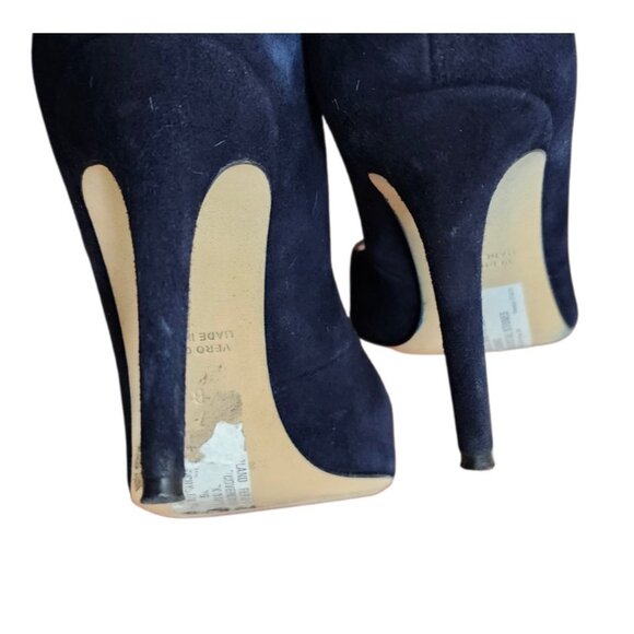 Kate Spade Navy Suede T-Strap Pumps Bow Crystal Accent Pointed Toe Heels 7BItaly - Picture 10 of 15